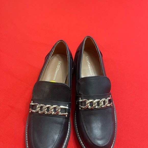 BCBG Tinaa Black Gold Chain Y2K Chunky Loafers Size 9 New - Picture 3 of 11